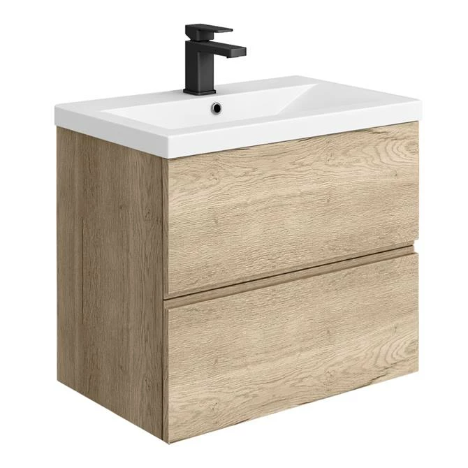 Venice Linea 600mm Rustic Oak Wall Hung 2-Drawer Vanity Unit 1 Venice Linea 600mm Rustic Oak Wall Hung 2-Drawer Vanity Unit
