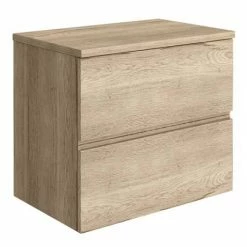 Venice Linea Rustic Oak Countertop Basin Unit - 600mm 2 Drawer With Round Matt White Basin -Venice shop VL6OAKW3RB d2 460