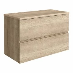 Venice Linea 800mm Rustic Oak Vanity - Wall Hung 2 Drawer Unit With Worktop
