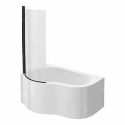 Venice Curved Corner Shower Bath - 1500mm With Matt Black Screen + Panel