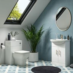 Venice 560mm Gloss White Vanity Unit With Brushed Brass Handles + Toilet Package