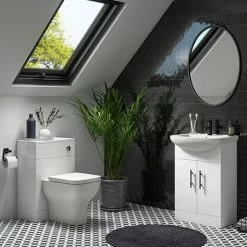 Venice 560mm Gloss White Vanity Unit With Matt Black Handles + Toilet Package