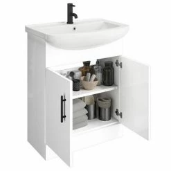 Venice 665mm Gloss White Vanity Unit With Matt Black Handles + Toilet Package -Venice shop VN65WCPK D6 460
