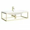 Venice 900mm Wall Hung Basin With Brushed Brass Towel Rail Frame Inc. Tap + Bottle Trap
