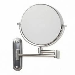 Venice Brushed Nickel 5x Magnifying Cosmetic Mirror With Curved Wall Plate