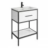 Venice Matt Black 600mm Framed Washstand And Basin Inc. Tap + Waste