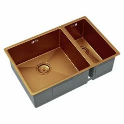 Venice 1.5 Bowl Brushed Copper Inset Or Undermount Stainless Steel Kitchen Sink + Wastes -Venice shop VSNK007 D2 460