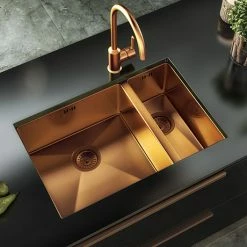 Venice 1.5 Bowl Brushed Copper Inset Or Undermount Stainless Steel Kitchen Sink + Wastes