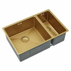 Venice 1.5 Bowl Brushed Gold Inset Or Undermount Stainless Steel Kitchen Sink + Wastes -Venice shop VSNK008 D2 460