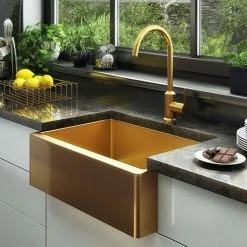 Venice Brushed Gold Belfast Stainless Steel Kitchen Sink + Waste