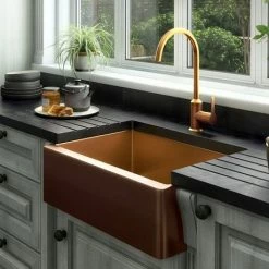 Venice Brushed Copper Belfast Stainless Steel Kitchen Sink + Waste -Venice shop VSNK025 D2 460