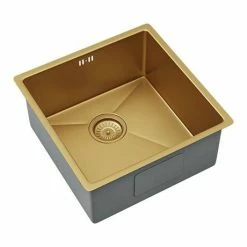 Venice 1.0 Bowl Brushed Gold Inset Or Undermount Stainless Steel Kitchen Sink + Waste -Venice shop VSNK026 D2 460