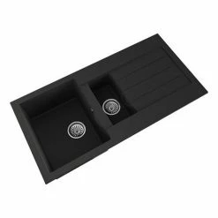 Venice 1.5 Bowl Matt Black Composite Kitchen Sink + Chrome Wastes -Venice shop VSNK061 D2 460