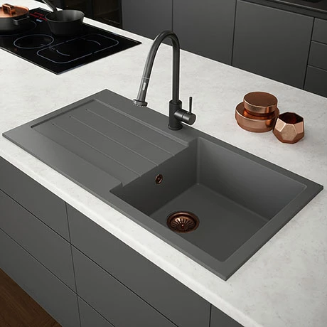 Venice 1.0 Bowl Matt Grey Composite Kitchen Sink + Chrome Waste Venice 1.0 Bowl Matt Grey Composite Kitchen Sink + Chrome Waste -Venice shop VSNK076 P