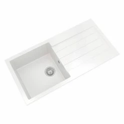Venice 1.0 Bowl Matt White Composite Kitchen Sink + Chrome Waste 7 Venice 1.0 Bowl Matt White Composite Kitchen Sink + Chrome Waste -Venice shop VSNK101 D2 460