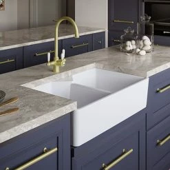 Venice Double Bowl Belfast Composite Kitchen Sink + Chrome Wastes