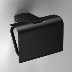 Venice Square Black Toilet Roll Holder With Cover