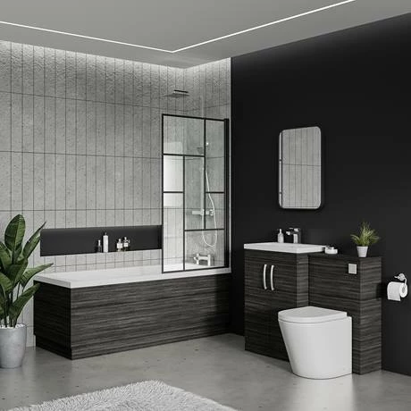 Venice Matt Black Abstract Grid Hinged Bath Screen (800 X 1400mm) 3 Venice Matt Black Abstract Grid Hinged Bath Screen (800 X 1400mm) - Image 3
