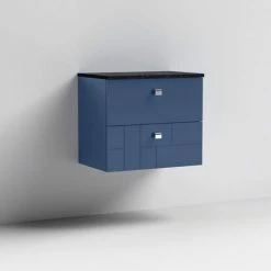 Venice Abstract 600mm Blue Vanity Unit - Wall Hung 2 Drawer Unit With Black Worktop & Chrome Handles -Venice shop VWH6BLUBLK D1 460