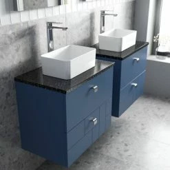 Venice Abstract 600mm Blue Vanity Unit - Wall Hung 2 Drawer Unit With Black Worktop & Chrome Handles -Venice shop VWH6BLUBLK D2 460