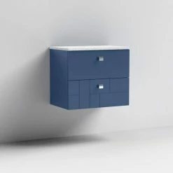 Venice Abstract 600mm Blue Vanity Unit - Wall Hung 2 Drawer Unit With White Worktop & Chrome Handles 8 Venice Abstract 600mm Blue Vanity Unit - Wall Hung 2 Drawer Unit With White Worktop & Chrome Handles -Venice shop VWH6BLUWHI D1 460