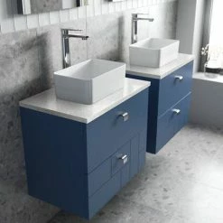 Venice Abstract 600mm Blue Vanity Unit - Wall Hung 2 Drawer Unit With White Worktop & Chrome Handles 9 Venice Abstract 600mm Blue Vanity Unit - Wall Hung 2 Drawer Unit With White Worktop & Chrome Handles -Venice shop VWH6BLUWHI D2 460
