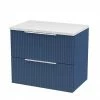 Venice Fluted 600mm Blue Vanity Unit - Wall Hung 2 Drawer Unit With White Worktop & Chrome Handles