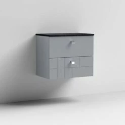 Venice Abstract 600mm Grey Vanity Unit - Wall Hung 2 Drawer Unit With Black Worktop & Chrome Handles 8 Venice Abstract 600mm Grey Vanity Unit - Wall Hung 2 Drawer Unit With Black Worktop & Chrome Handles -Venice shop VWH6GREBLK D1 460
