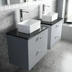 Venice Abstract 600mm Grey Vanity Unit - Wall Hung 2 Drawer Unit With Black Worktop & Chrome Handles 9 Venice Abstract 600mm Grey Vanity Unit - Wall Hung 2 Drawer Unit With Black Worktop & Chrome Handles -Venice shop VWH6GREBLK D2 460