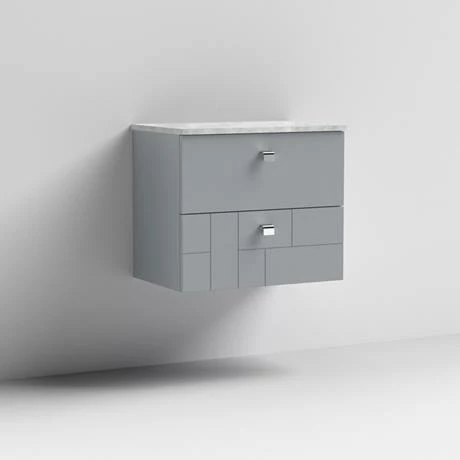 Venice Abstract 600mm Grey Vanity Unit - Wall Hung 2 Drawer Unit With Grey Worktop & Chrome Handles 3 Venice Abstract 600mm Grey Vanity Unit - Wall Hung 2 Drawer Unit With Grey Worktop & Chrome Handles - Image 3