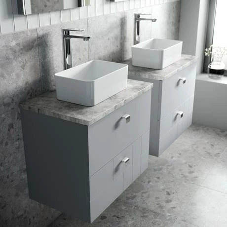 Venice Abstract 600mm Grey Vanity Unit - Wall Hung 2 Drawer Unit With Grey Worktop & Chrome Handles 4 Venice Abstract 600mm Grey Vanity Unit - Wall Hung 2 Drawer Unit With Grey Worktop & Chrome Handles - Image 4
