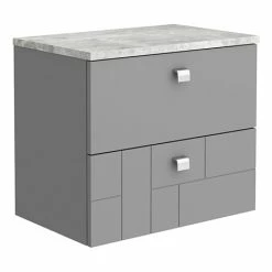 Venice Abstract 600mm Grey Vanity Unit - Wall Hung 2 Drawer Unit With Grey Worktop & Chrome Handles