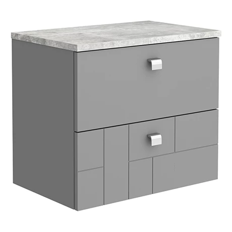 Venice Abstract 600mm Grey Vanity Unit - Wall Hung 2 Drawer Unit With Grey Worktop & Chrome Handles 1 Venice Abstract 600mm Grey Vanity Unit - Wall Hung 2 Drawer Unit With Grey Worktop & Chrome Handles