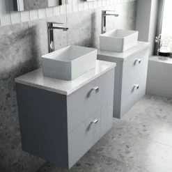 Venice Abstract 600mm Grey Vanity Unit - Wall Hung 2 Drawer Unit With White Worktop & Chrome Handles -Venice shop VWH6GREWHI D2 460