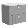 Venice Abstract 600mm Grey Vanity Unit - Wall Hung 2 Drawer Unit With White Worktop & Chrome Handles