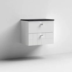 Venice Abstract 600mm White Vanity Unit - Wall Hung 2 Drawer Unit With Black Worktop & Chrome Handles -Venice shop VWH6WHIBLK D2 460