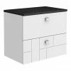 Venice Abstract 600mm White Vanity Unit - Wall Hung 2 Drawer Unit With Black Worktop & Chrome Handles