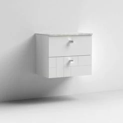 Venice Abstract 600mm White Vanity Unit - Wall Hung 2 Drawer Unit With Grey Worktop & Chrome Handles -Venice shop VWH6WHIGRE D1 460