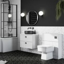 Venice Abstract 600mm White Vanity - Wall Hung 2 Drawer Unit With White Worktop & Matt Black Handles -Venice shop VWH6WHIWHIB d5 460