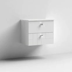 Venice Abstract 600mm White Vanity Unit - Wall Hung 2 Drawer Unit With White Worktop & Chrome Handles -Venice shop VWH6WHIWHI D1 460