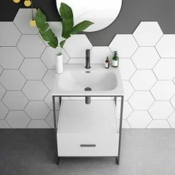 Venice 600 Black Frame Basin Washstand Incl. Solid Stone Basin -Venice shop VWS6 detail1 460