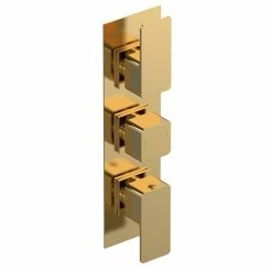 Venice Cubo Triple Thermostatic Shower Valve With Diverter - Brushed Brass