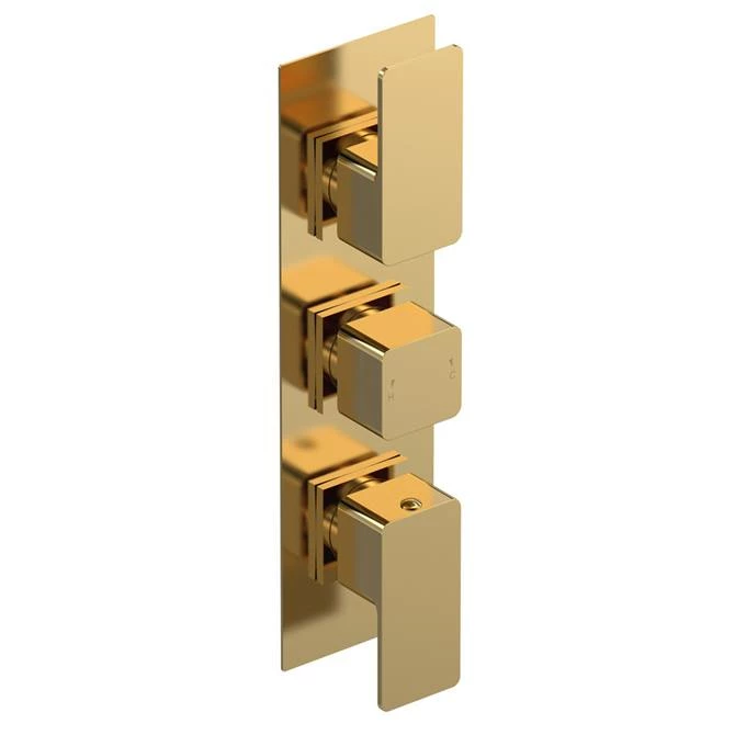 Venice Cubo Triple Thermostatic Shower Valve With Diverter - Brushed Brass 1 Venice Cubo Triple Thermostatic Shower Valve With Diverter - Brushed Brass