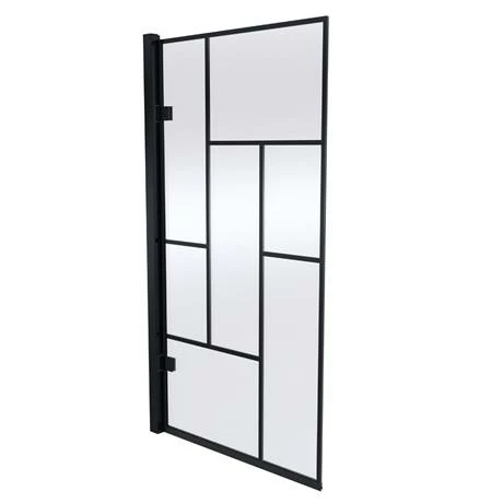 Venice Matt Black 8mm Glass Abstract Grid Hinged Bath Screen (830 X 1520mm) 2 Venice Matt Black 8mm Glass Abstract Grid Hinged Bath Screen (830 X 1520mm) - Image 2
